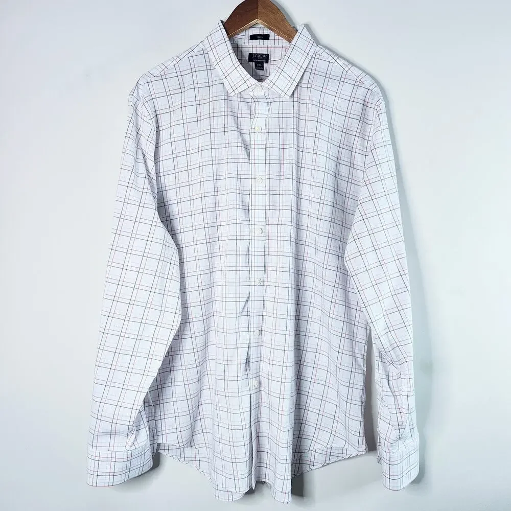 J. Crew Mens Performance Slim White Tattersall Button Up Shirt Preppy Size XXL